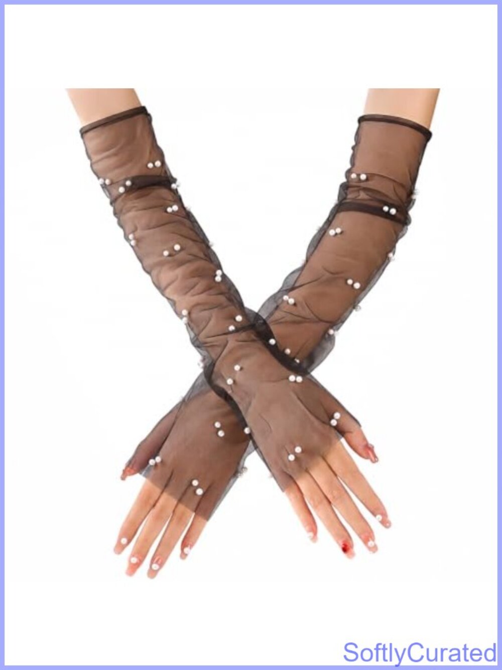 Short Lace Gloves Sheer Mesh Floral Tulle Tea Party Wedding Women